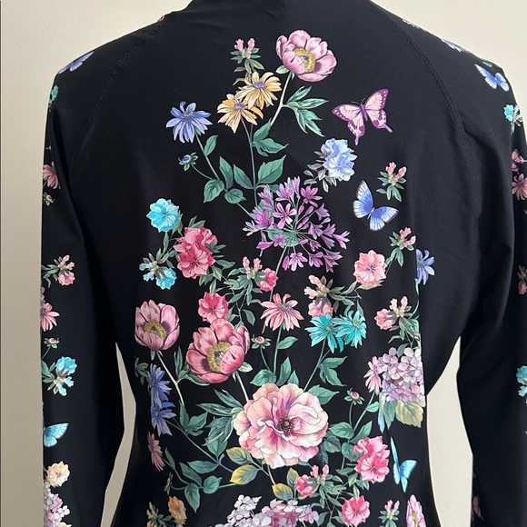 Johnny Was Floral Butterfly SURF SHIRT Swim Zip Up Golf Shirt sz Large NWT - Picture 6 of 7